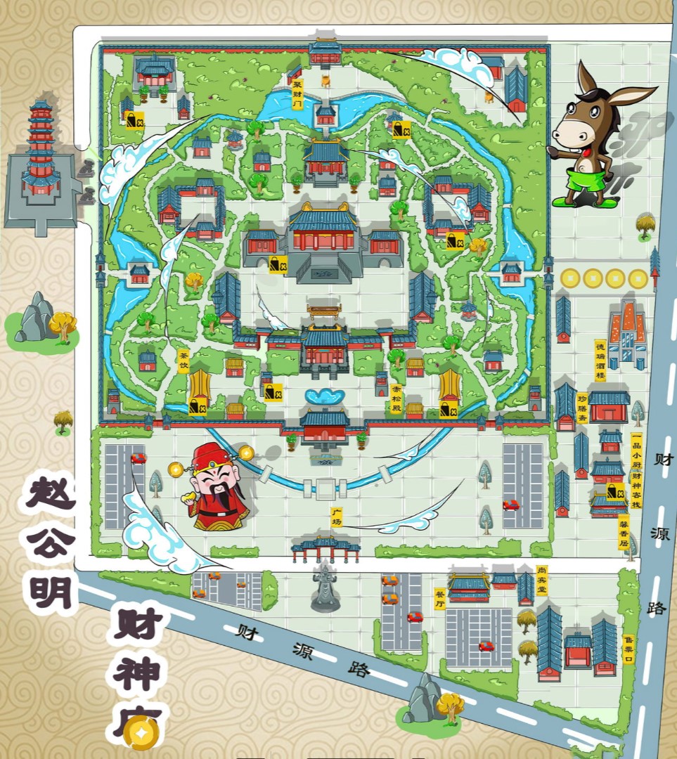 普洱寺庙类手绘地图